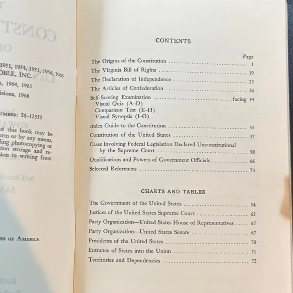 Vintage 1968 The Constitution of the United States, w/Exam, Barnes & Noble, PB